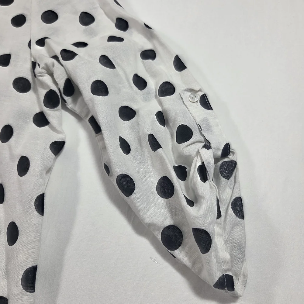 Hester & Orchard Polka Dot 3/4 Sleeve V-Neck Women's Top - White/Black - Picture 3 of 11